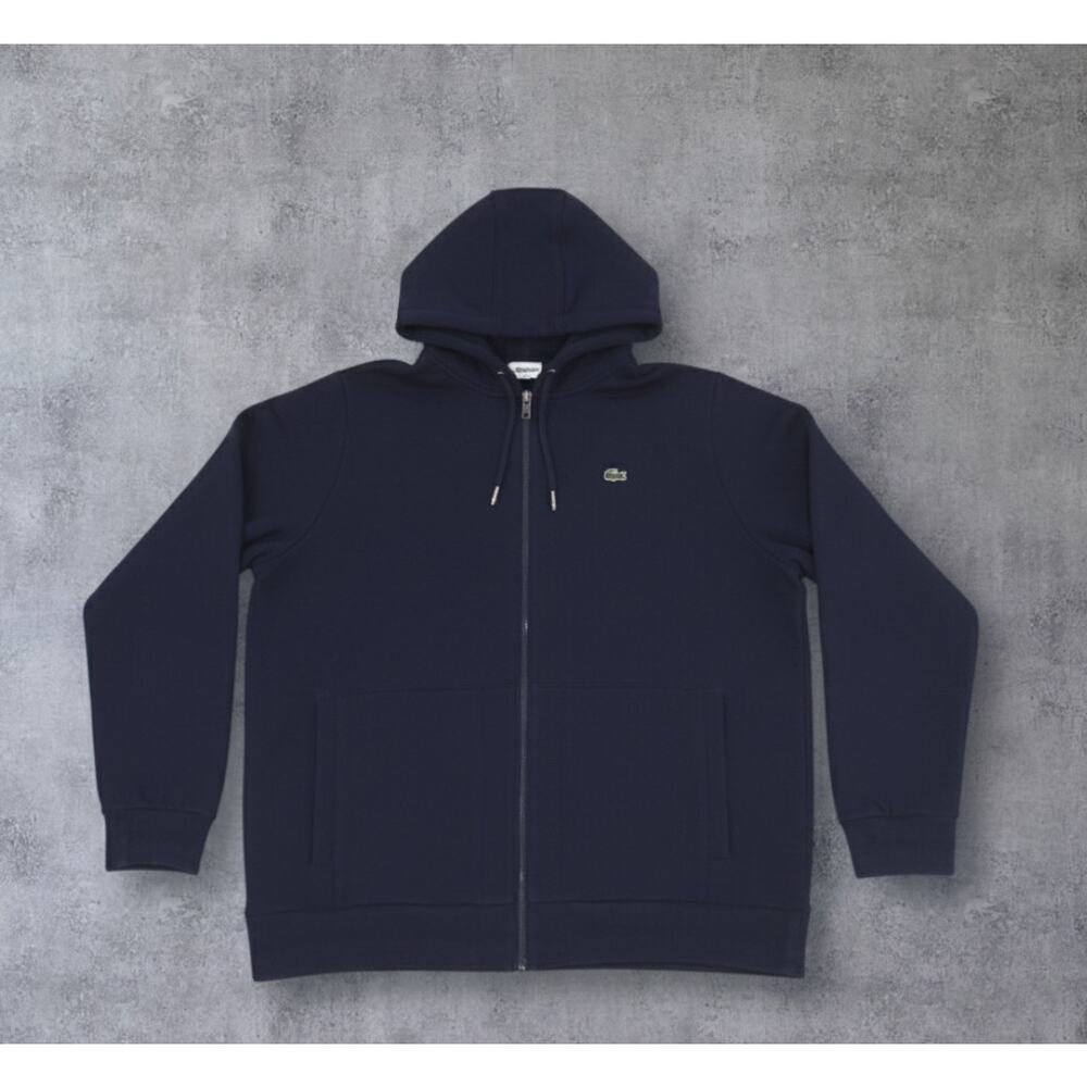 Lacoste Full Zip Hoodie Men’s XXL FR 7 Navy Blue Cotton French Terry Sweatshirt
